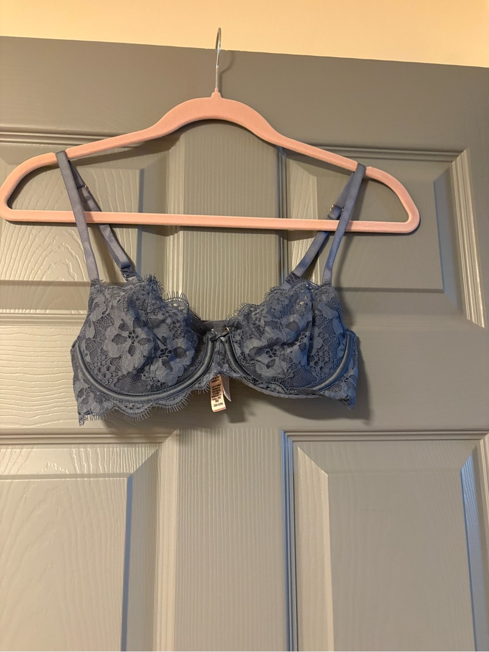 Lace Underwire Balconette Bra in Slate Blue 32C